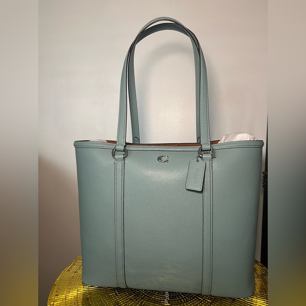 ❌SOLD❌COACH | Aquamarine Legacy Pebbled  Leather Tote Bag NWT
